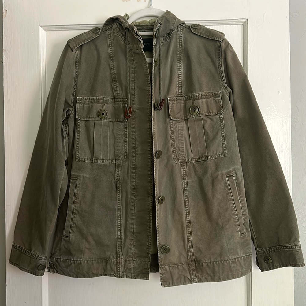 j crew light weight jacket with hood. size xs.